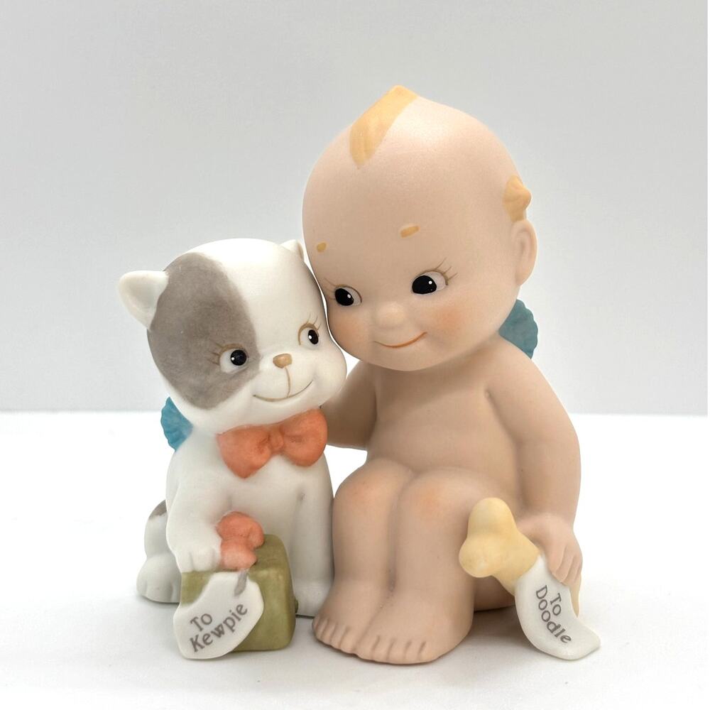 VTG 1993 Enesco/Jesco, Rose O'Neill Porcelain Kewpie Doll & Doddle Dog Figurine